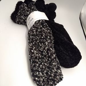 NEW Jane & Bleecker 2 Pair Slipper Socks Lady 4-10 Black & White Popcorn Stitch